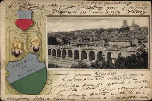 Präge Passepartout Ak Lausanne Kanton Waadt, Rand Pont, Stadt, Wappen