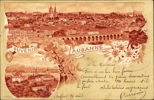 Litho Ak Lausanne Kanton Waadt, Gesamtansicht, Brücke, Schloss