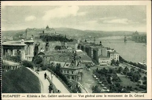 Ak Budapest Ungarn, Gesamtansicht mit St. Gérard Denkmal