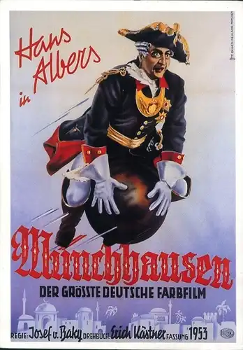 Ak Schauspieler Hans Albers, Film Münchhausen, auf Kanonenkugel reitend