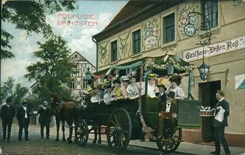 Ak Glückwunsch Pfingsten, Fuhrwerk, Gasthaus Weißen Roß