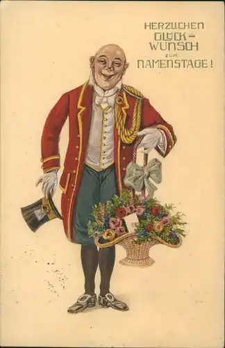 Ak Glückwunsch Namenstag, Nobler Mann, Blumenkorb