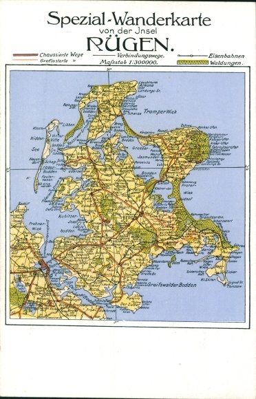 Landkarten Ak Insel Rügen, Wanderkarte Nr. 3928169 - oldthing ...