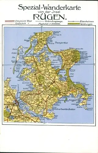 Landkarten Ak Insel Rügen, Wanderkarte