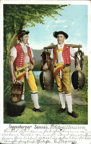 Ak Toggenburg Kanton St. Gallen, Toggenburger Sennen, Kuhglocken, Trachten