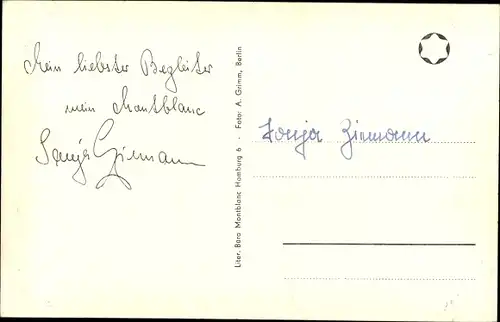 Ak Schauspielerin Sonja Ziemann, Portrait, Reklame Montblanc, Autogramm