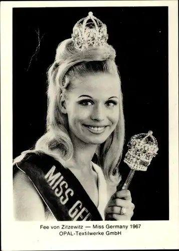 Ak Fee von Zitzewitz, Miss Germany 1967, Opal Textilwerke GmbH, Portrait, Autogramm