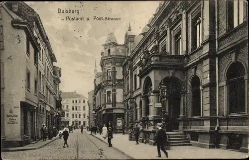 Ak Duisburg im Ruhrgebiet, Postamt, Post-Straße, Passanten