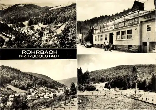 Ak Rohrbach in Thüringen, Gasthaus Sorbitzgrund, Panorama, Freibad