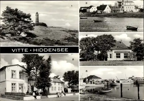 Ak Vitte Insel Hiddensee, Kloster, Leuchtturm, FDGB-Erholungsheim, HOG Strand-Hotel, Heiderose