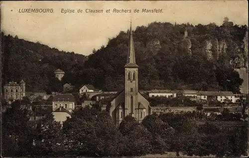 Ak Clausen Luxembourg, Kirche, Rochers de Mansfeld