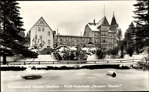 Ak Schierke Wernigerode im Harz, FDGB Ferienheim Hermann Gieseler, Winter