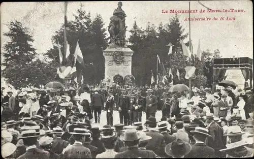 Ak Mars la Tour Lorraine Meurthe et Moselle, Jahrestag der Schlacht vom 16. August 1870, Denkmal