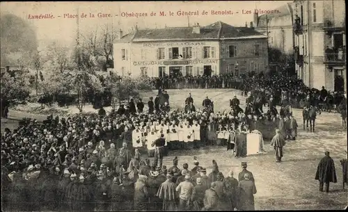 Ak Lunéville Meurthe et Moselle, Place de la Gare, Beerdigung von Herrn General de Benoist