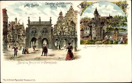 Litho Berlin Mitte, Spandauer Str., Gerichtslaube, Spandauer Tor, Brücke, Vogelschau