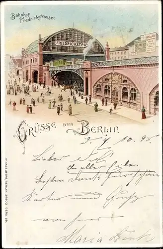 Litho Berlin, Bahnhof Friedrichstraße, Dampfeisenbahn