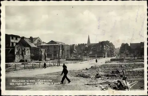 Foto Ak Boulogne sur Mer Pas de Calais, Capécure, Kirche St. Vincent de Paul, Kriegszerstörung I. WK