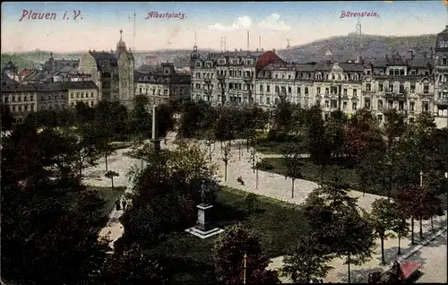 Ak Plauen im Vogtland, Albertplatz, Bärenstein, Denkmal