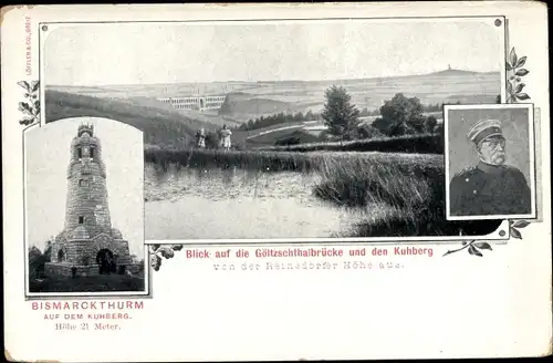 Ak Mylau Reichenbach im Vogtland, Göltzschtalbrücke, Kuhberg, Bismarckturm