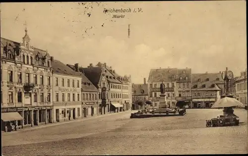 Ak Reichenbach im Vogtland, Markt, Denkmal