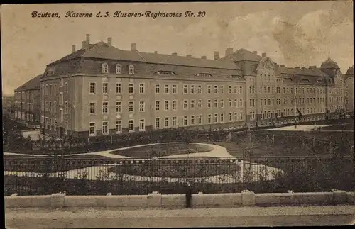 Ak Bautzen in der Oberlausitz, Kaserne des 3. Husaren-Regiments 20