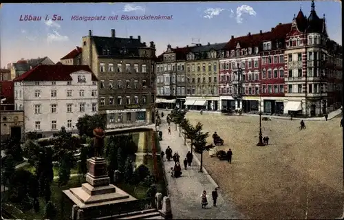 Ak Löbau in Sachsen, Königsplatz mit Bismarckdenkmal