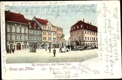 Ak Zittau in der Oberlausitz, Kgl. Amtsgericht und Hotel Weisser Engel