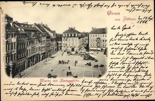 Ak Zittau in Sachsen, Markt mit Amtsgericht