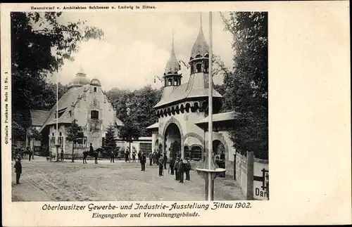 Ak Zittau in der Oberlausitz, Oberlausitzer Gewerbe und Industrieausstellung 1902, Eingangstor