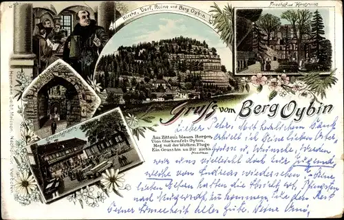 Litho Oybin in Sachsen, Kirche, Dorf, Ruine, Berg Oybin, Kreuzgang