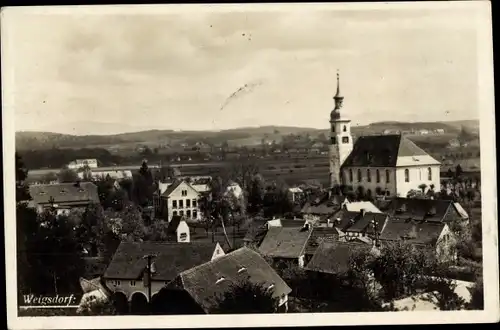 Ak Weigsdorf Cunewalde in der Oberlausitz, Teilansicht mit Kirche