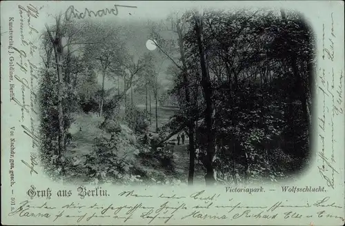 Mondschein Ak Berlin Kreuzberg, Viktoriapark, Wolfsschlucht
