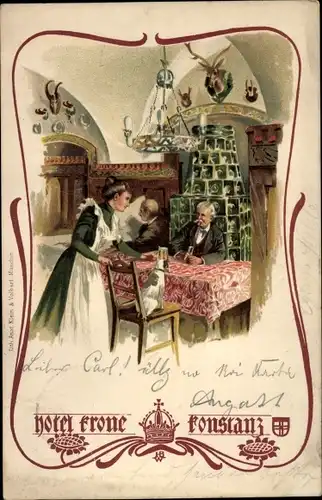 Litho Konstanz am Bodensee, Hotel Krone, Innenansicht