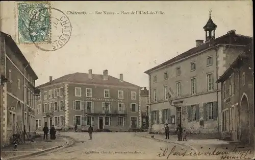 Ak Châtenois Vosges, Rue Neuve, Place de l'Hotel de Ville