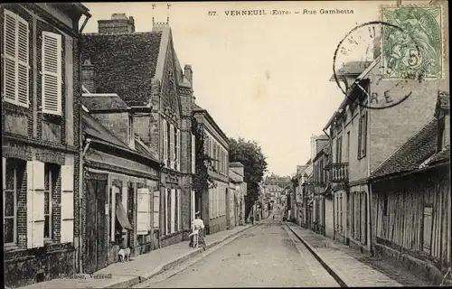 Ak Verneuil sur Avre Eure, Rue Gambetta