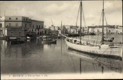 Ak Bizerte Tunesien, Vue au Port, Hafenpartie, Segelboot 