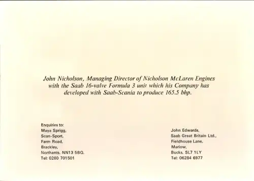 Ak John Nicholson, Geschäftsführer von Nicholson McLaren Engines
