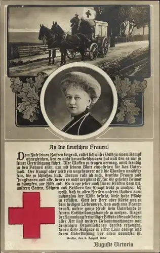Ak Kaiserin Auguste Viktoria, An die deutschen Frauen, 1914, Deutsches Rotes Kreuz