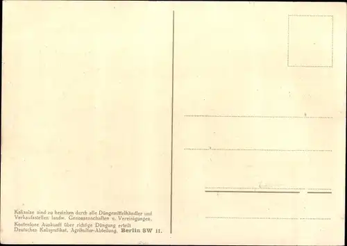 Künstler Ak Bauern bei der Kartoffelernte, Düngung mit Kali, Deutsches Kalisyndikat