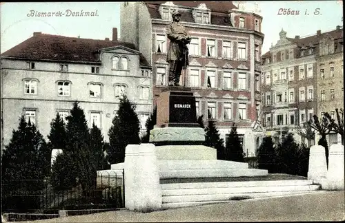 Ak Löbau in der Oberlausitz Sachsen, Bismarck Denkmal