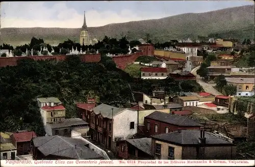 Ak Valparaíso Chile, Quebrada Elias, Friedhof