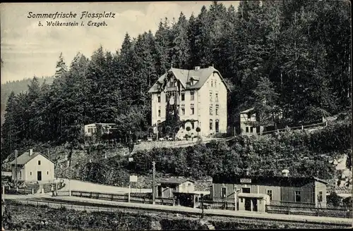 Ak Wolkenstein im Erzgebirge, Gasthaus Flossplatz, Bahnstation