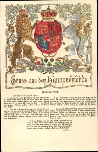 Präge Wappen Litho Hannoverland, Hannoverlied, Löwe