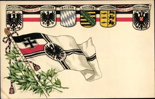 Künstler Ak Deutschland in Treue fest, Preußen, Bayern, Sachsen, Württemberg