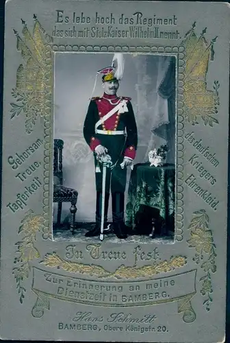 Passepartout Kabinett Foto Bamberg, Deutscher Soldat in Uniform, Regiment Kaiser Wilhelm II