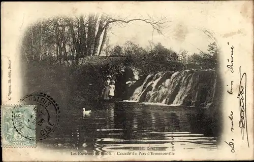 Ak Ermenonville Oise, Park, Wasserfall