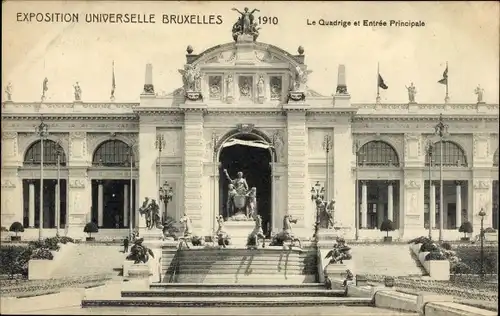 Postkarte Brüssel Brüssel, Ausstellung 1910, Le Quadrige, Haupteingang