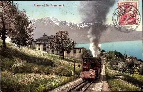 Ak Glion Montreux Kanton Waadt, Glion und Grammont, Bergbahn