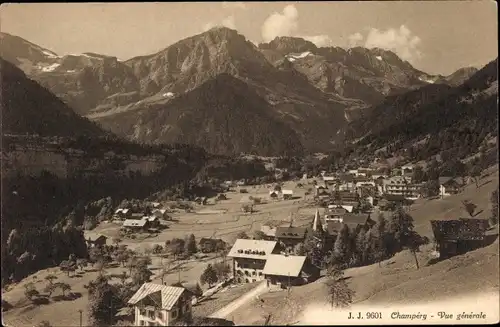 Ak Champéry Kanton Wallis, Vue Generale, Gebirge