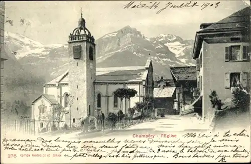 Ak Champéry Kanton Wallis, Kirche, Gebirge